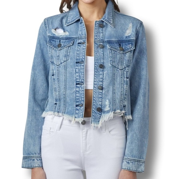 HIGHWAY PREMIUM DENIM JEANS Distressed Crop Jean Jacket - Picture 1 of 7